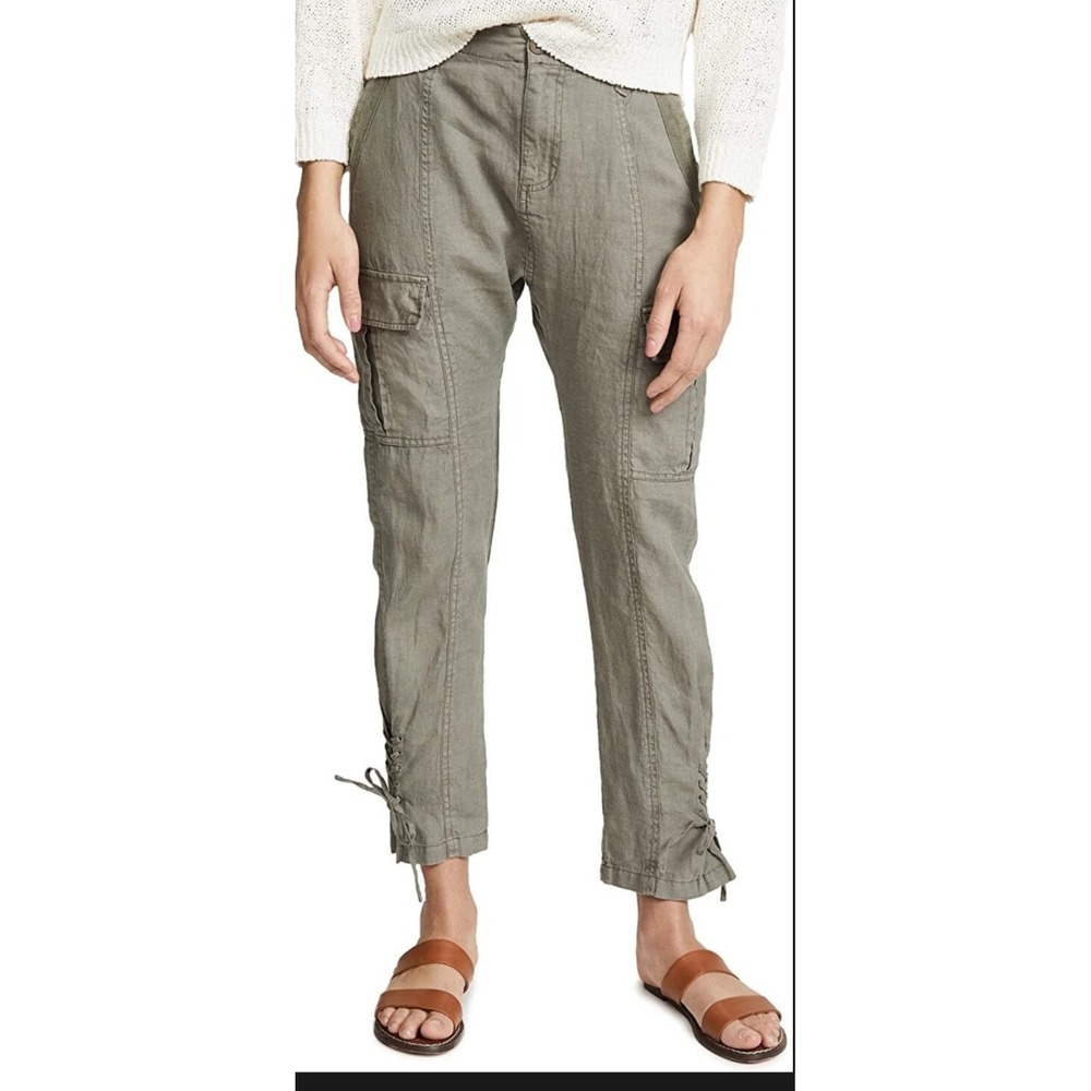 Joie Telutci Cargo Pants‎ in Fatigue Green Lace Up Cuffs Linen Women's Size 6